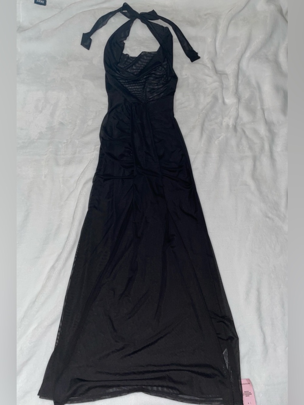 PrettyLittleThing Black Halter Maxi Dress Small Medium Sheer Elegant Cocktail